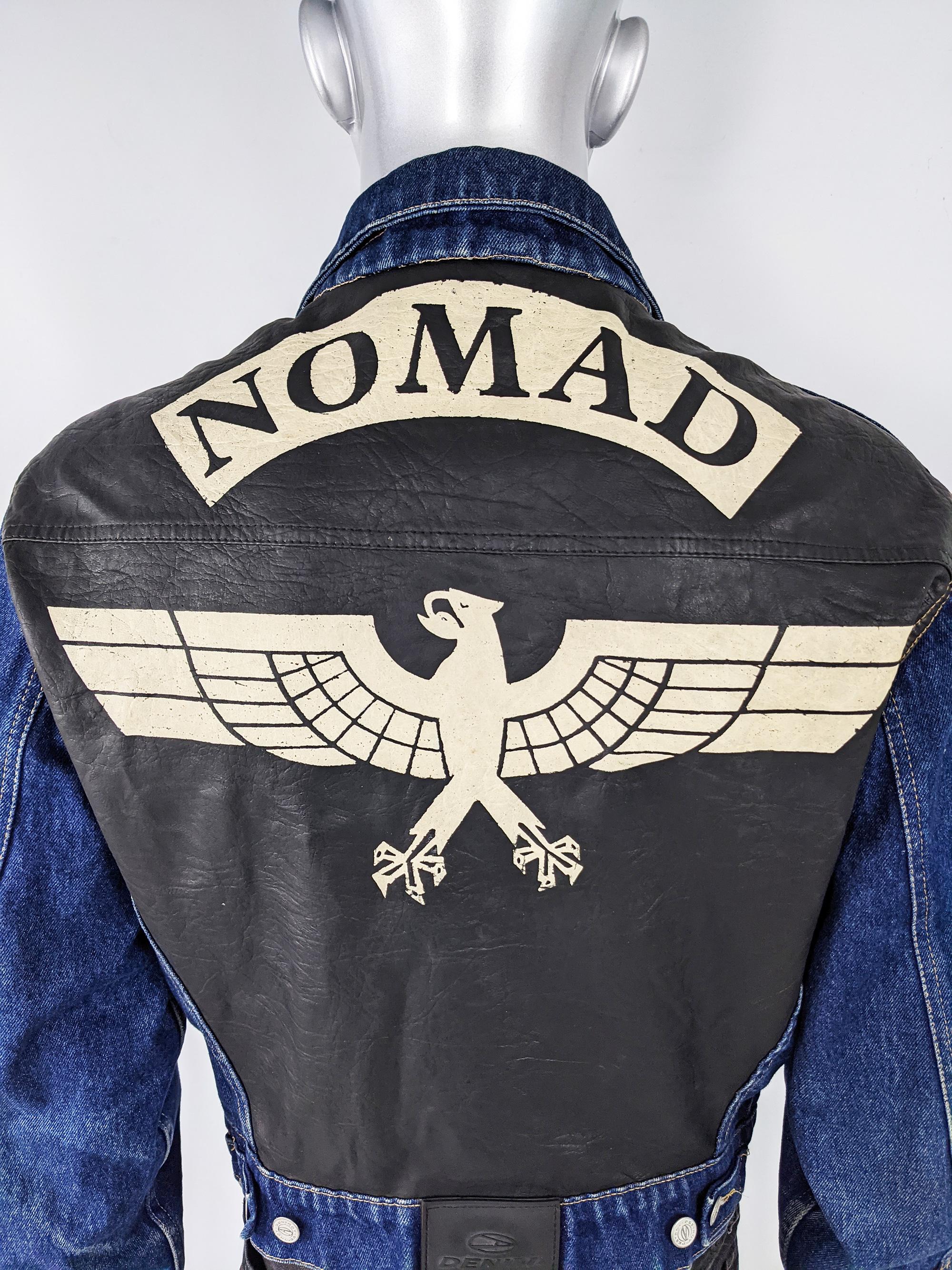 John Richmond Destroy Denim & Faux Leather Mens Vintage Jacket For Sale 1