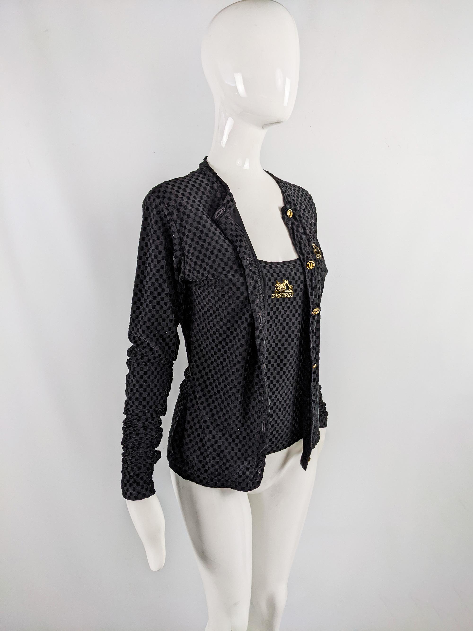 John Richmond Destroy Vintage 1990s Womens 2 in 1 Black Velvet Cardigan Jacket For Sale 1
