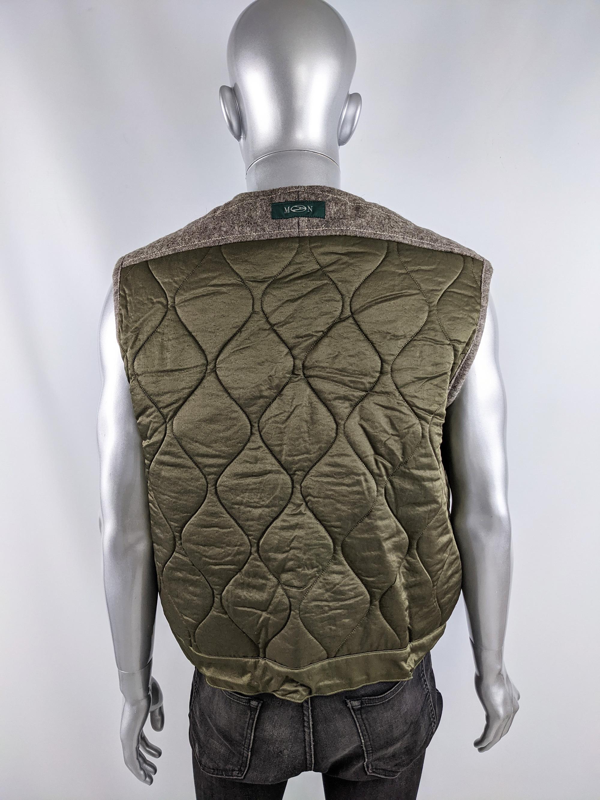 John Richmond Destroy Vintage 90s Mens Military Green Quilted Sleeveless Jacket 1