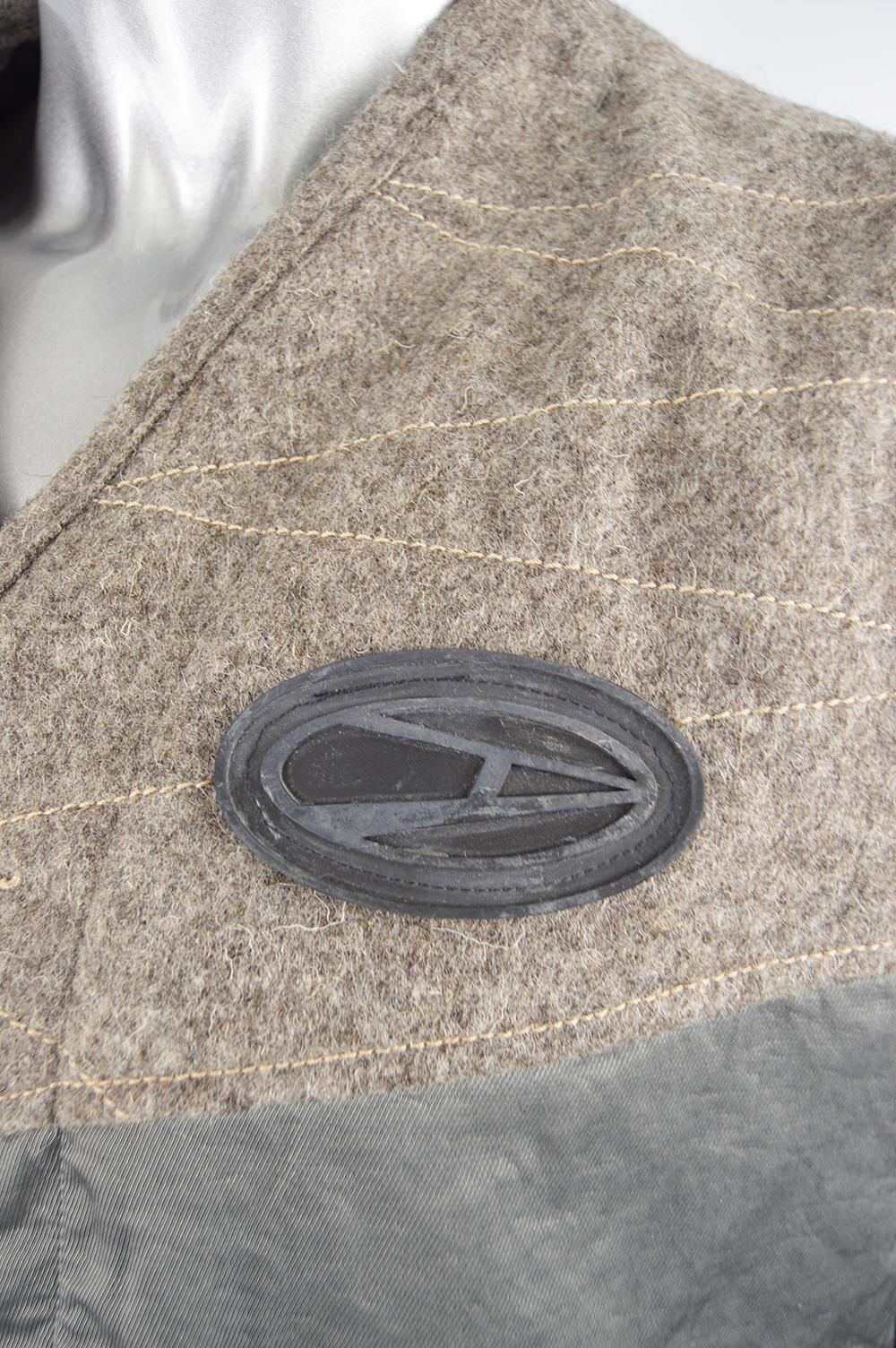 Gray John Richmond Destroy Vintage Men's Brown Wool Tweed & Grey Satin Gilet Jacket