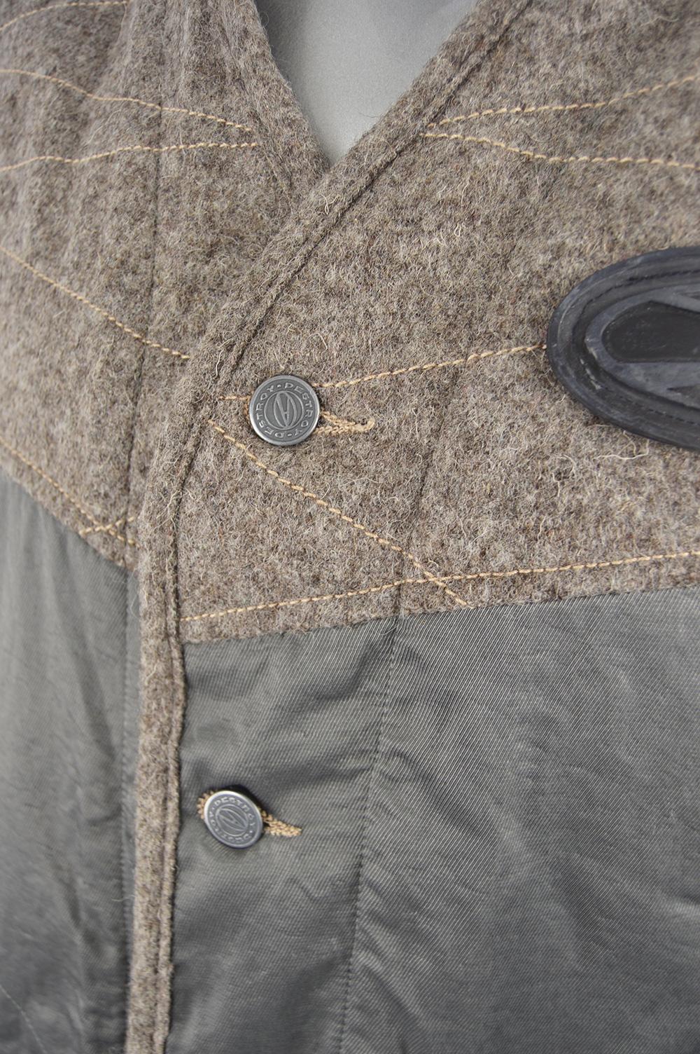 John Richmond Destroy Vintage Men's Brown Wool Tweed & Grey Satin Gilet Jacket 2