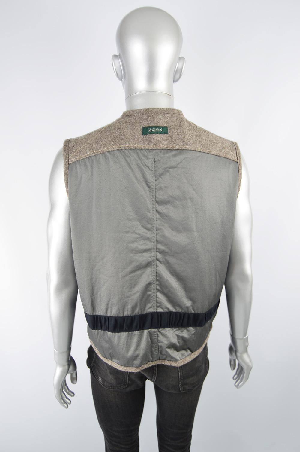 John Richmond Destroy Vintage Men's Brown Wool Tweed & Grey Satin Gilet Jacket 4