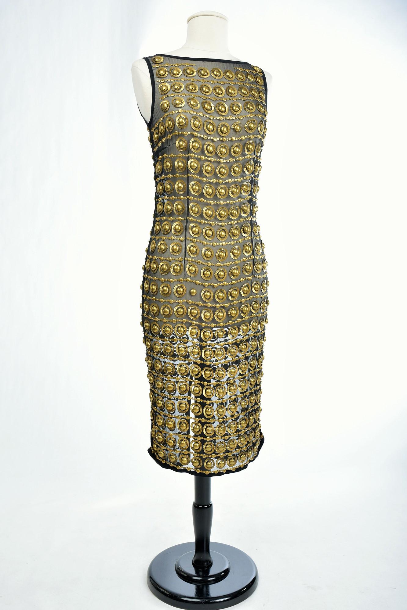 John Richmond Evening Dress in Silk Chiffon embroidered with sequins Circa 2000 For Sale 1