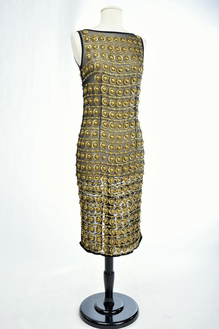 John Richmond Black Crystal Leather Gown Flare Dress