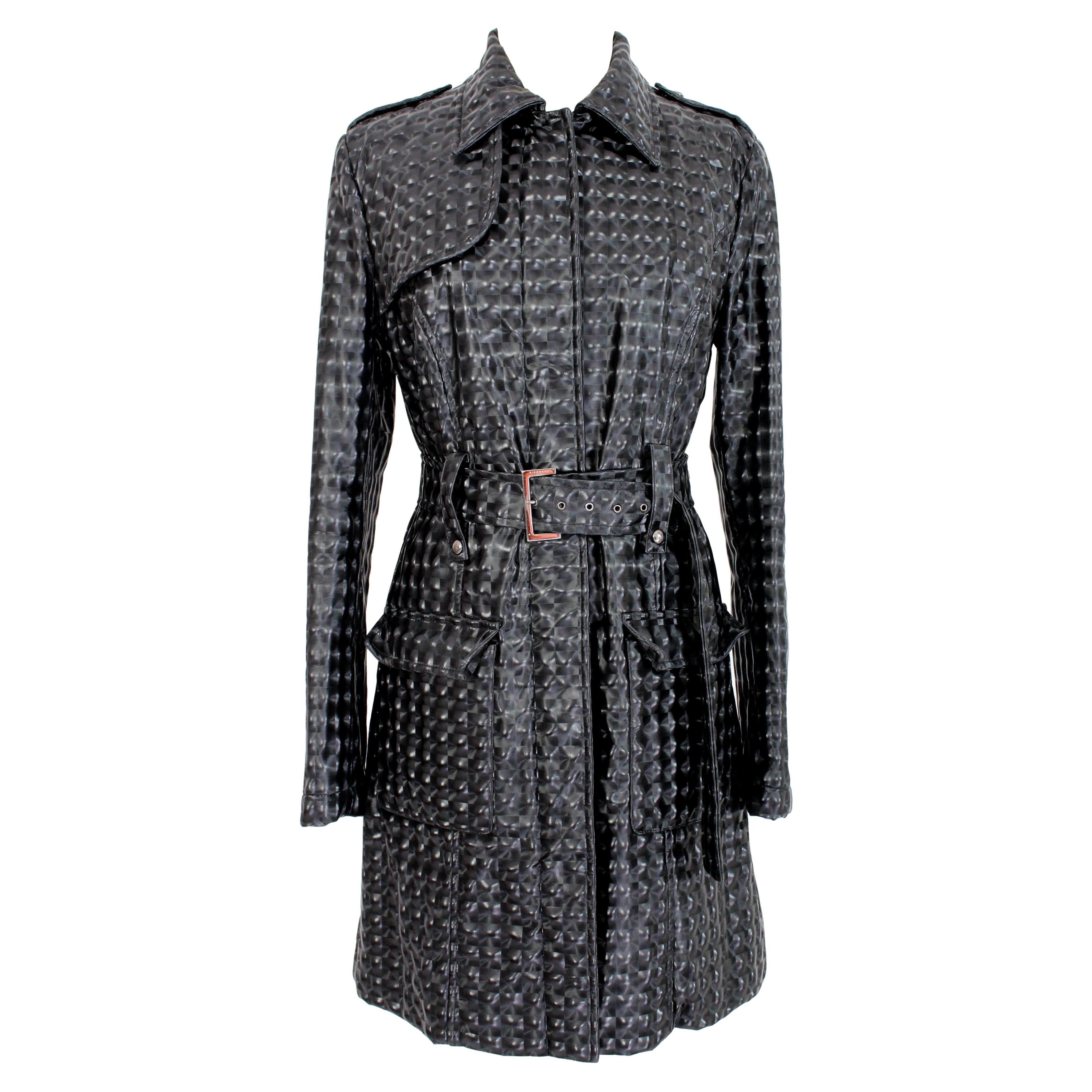 John Richmond Glossy Black Quilted Trench Coat