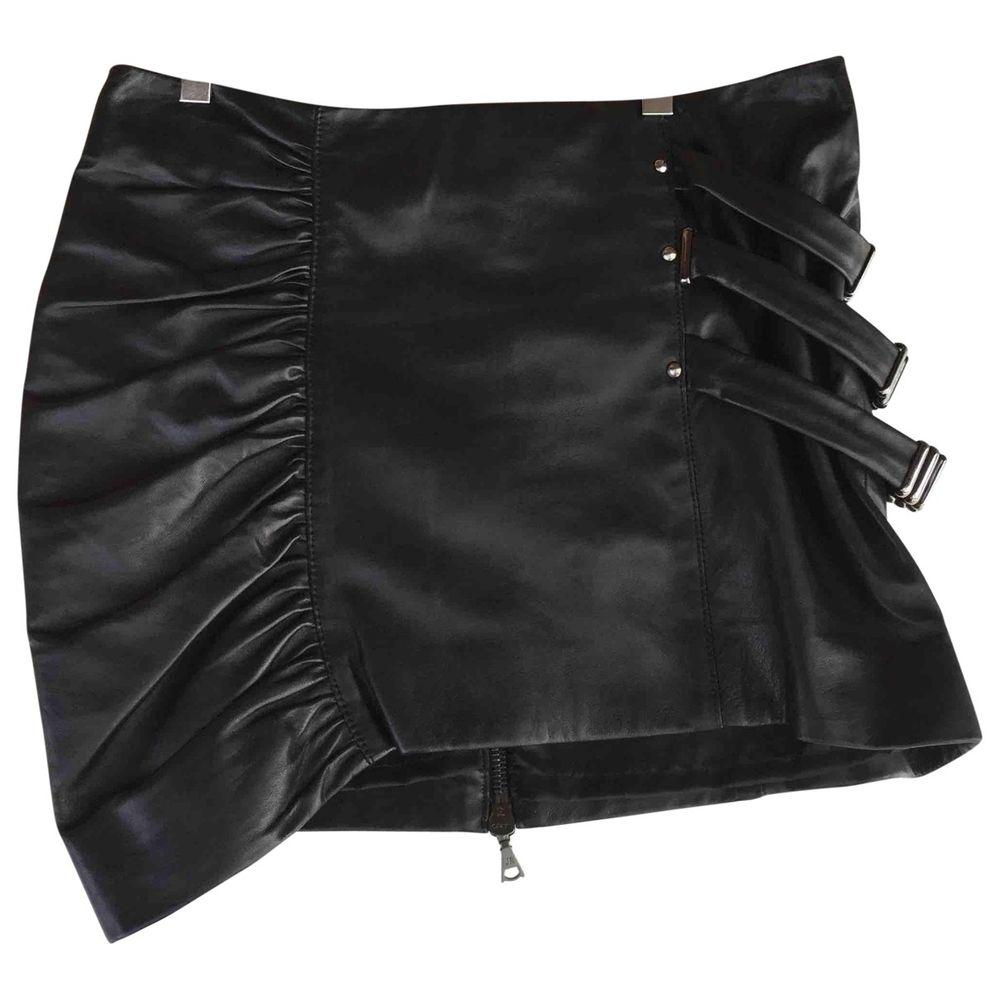 John Richmond Leather Skirt Suit in Black For Sale