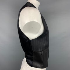 JOHN RICHMOND MAN Size XL Charcoal & Grey Chalkstripe Patchwork Wool Vest