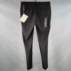 JOHN RICHMOND Marked IT 50 Black Wool Flat Front Dress Pants