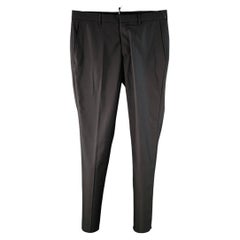 JOHN RICHMOND Marked IT 50 Black Wool Flat Front Dress Pants