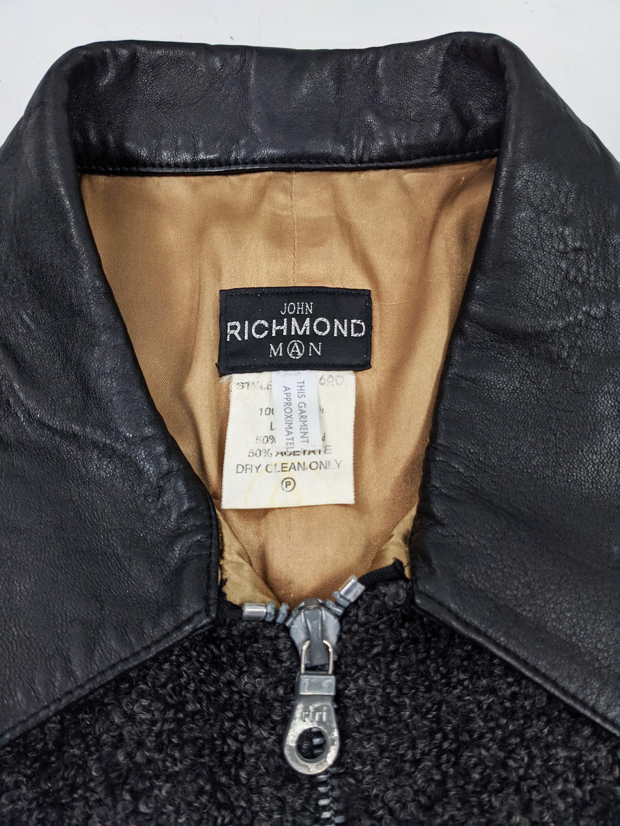 John Richmond Mens Vintage Wool Bouclé and Black Leather Vest Jacket 2