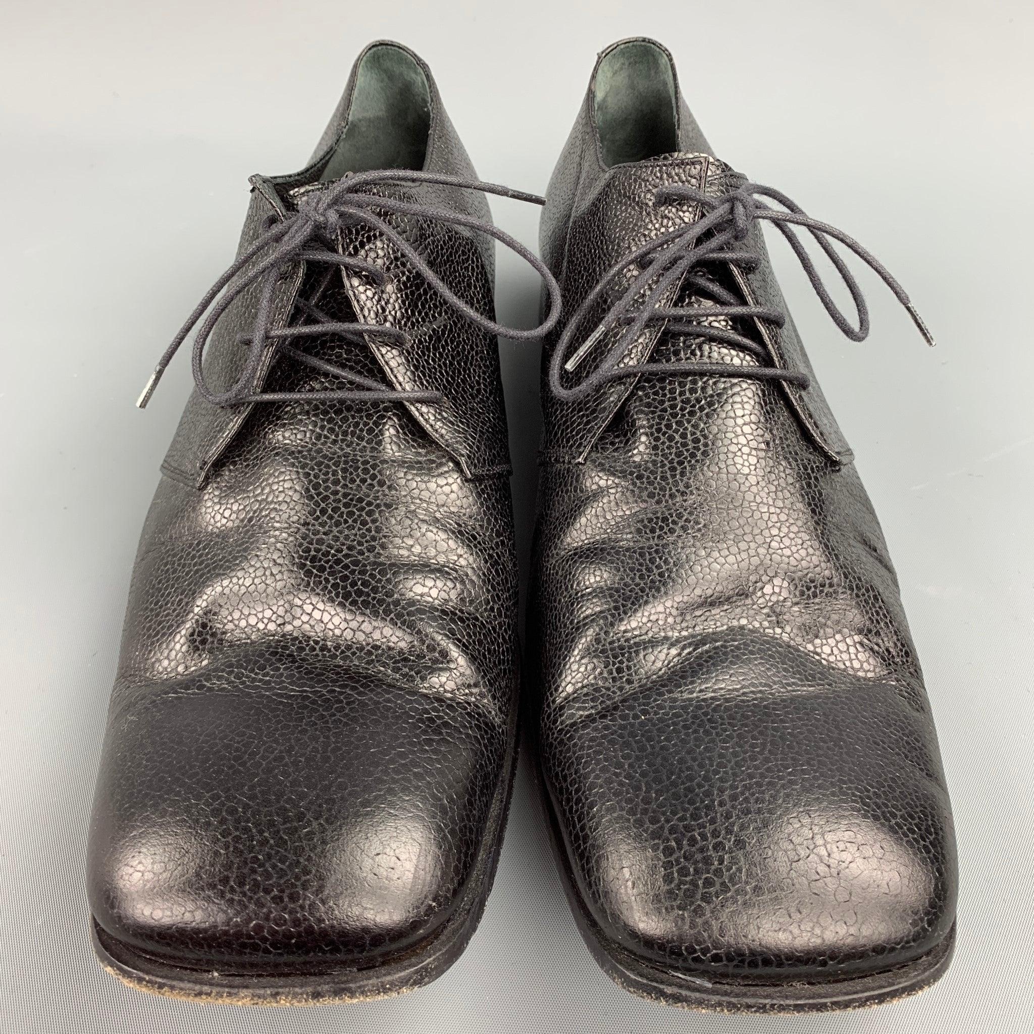 JOHN RICHMOND Größe 10.5 Schwarze Loafers aus strukturiertem Leder mit quadratischem Zehenbereich Herren im Angebot