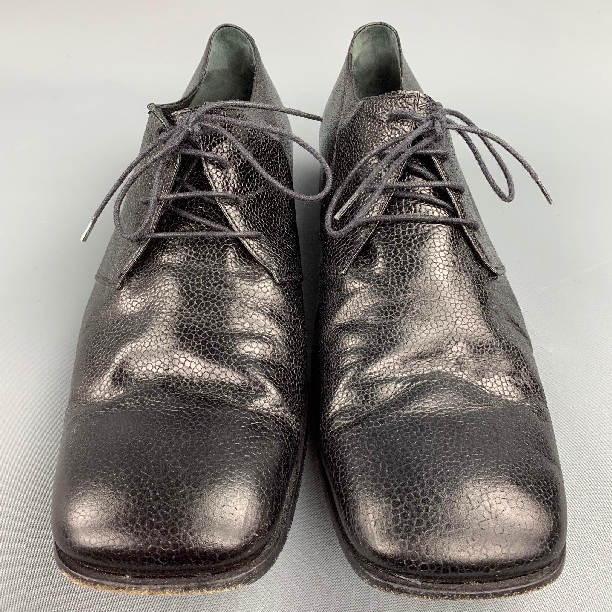 Men's JOHN RICHMOND Size 10.5 Black Textured Leather Square Toe Loafers For Sale