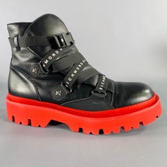 JOHN RICHMOND Taille 13 Black Red Solid Leather Track Sole Boots