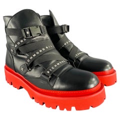 JOHN RICHMOND Größe 13 Schwarz Rote Track Sole-Stiefel aus massivem Leder