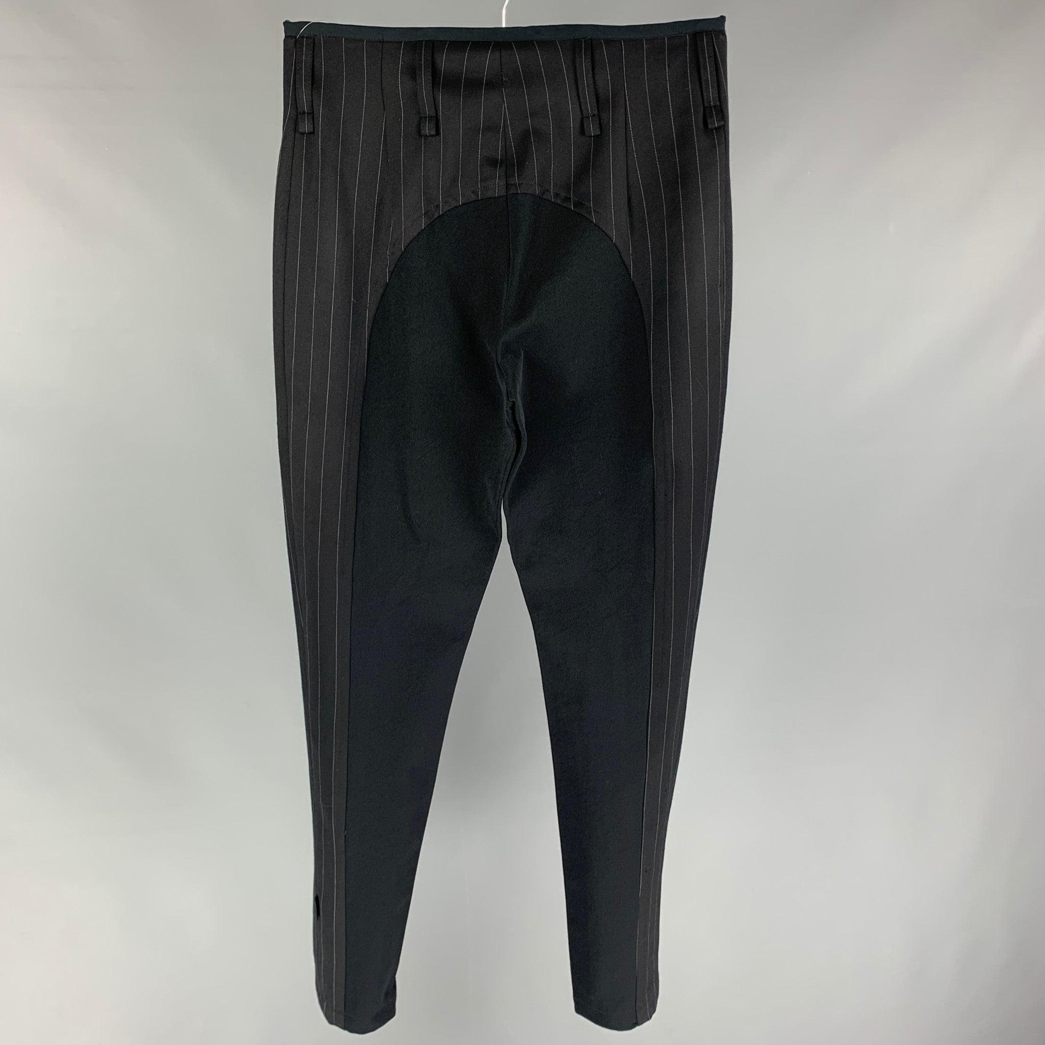 JOHN RICHMOND Size 32 Black Stripe Nylon Blend Zip Fly Casual Pants In Good Condition For Sale In San Francisco, CA