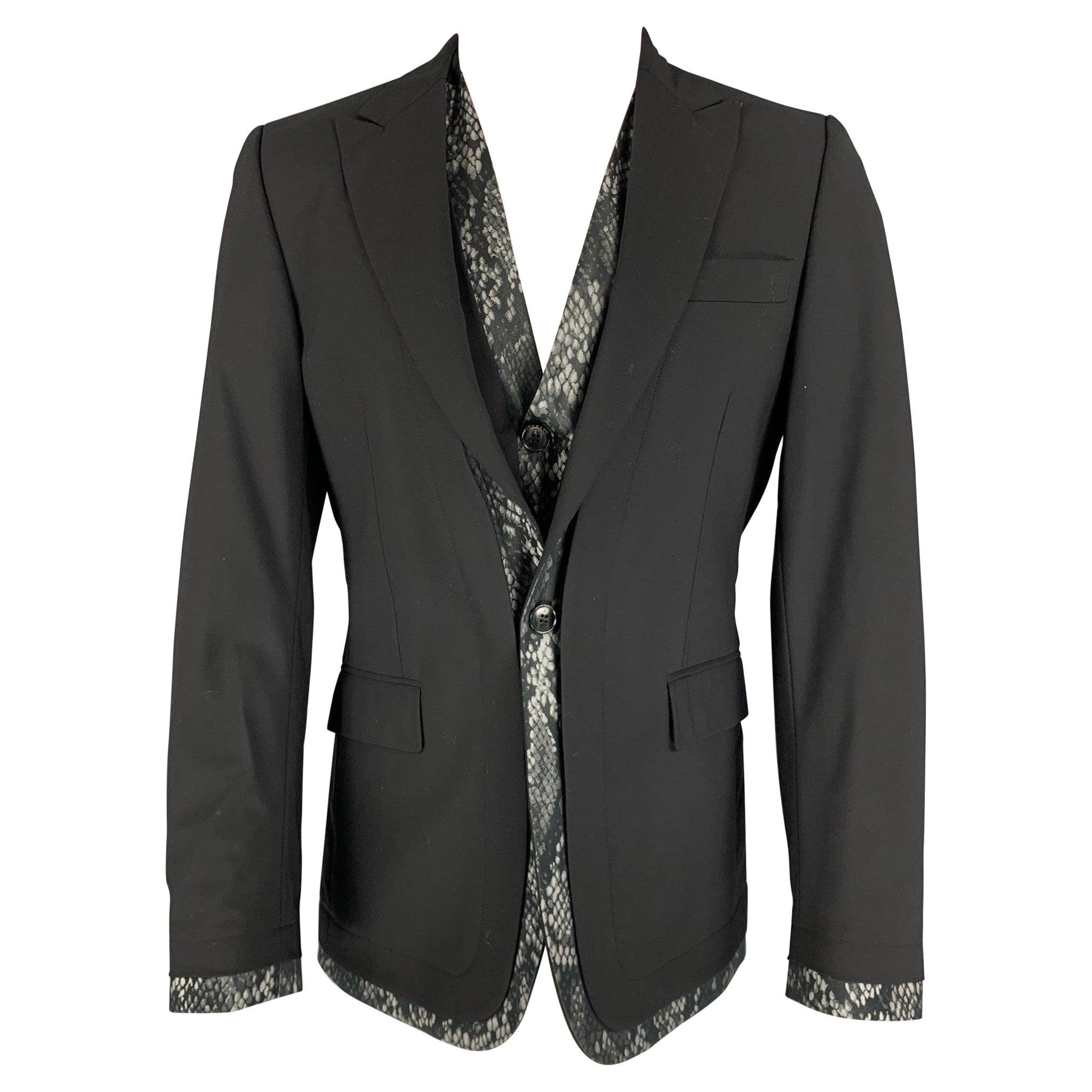 JOHN RICHMOND Manteau de sport en laine noire à revers en pointe Taille 38