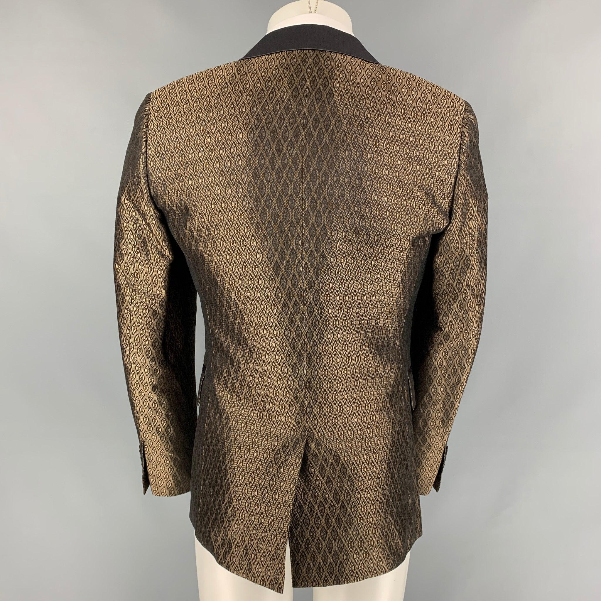 Men's JOHN RICHMOND Size 40 Brown Jacquard Cotton / Silk Peak Lapel Sport Coat For Sale