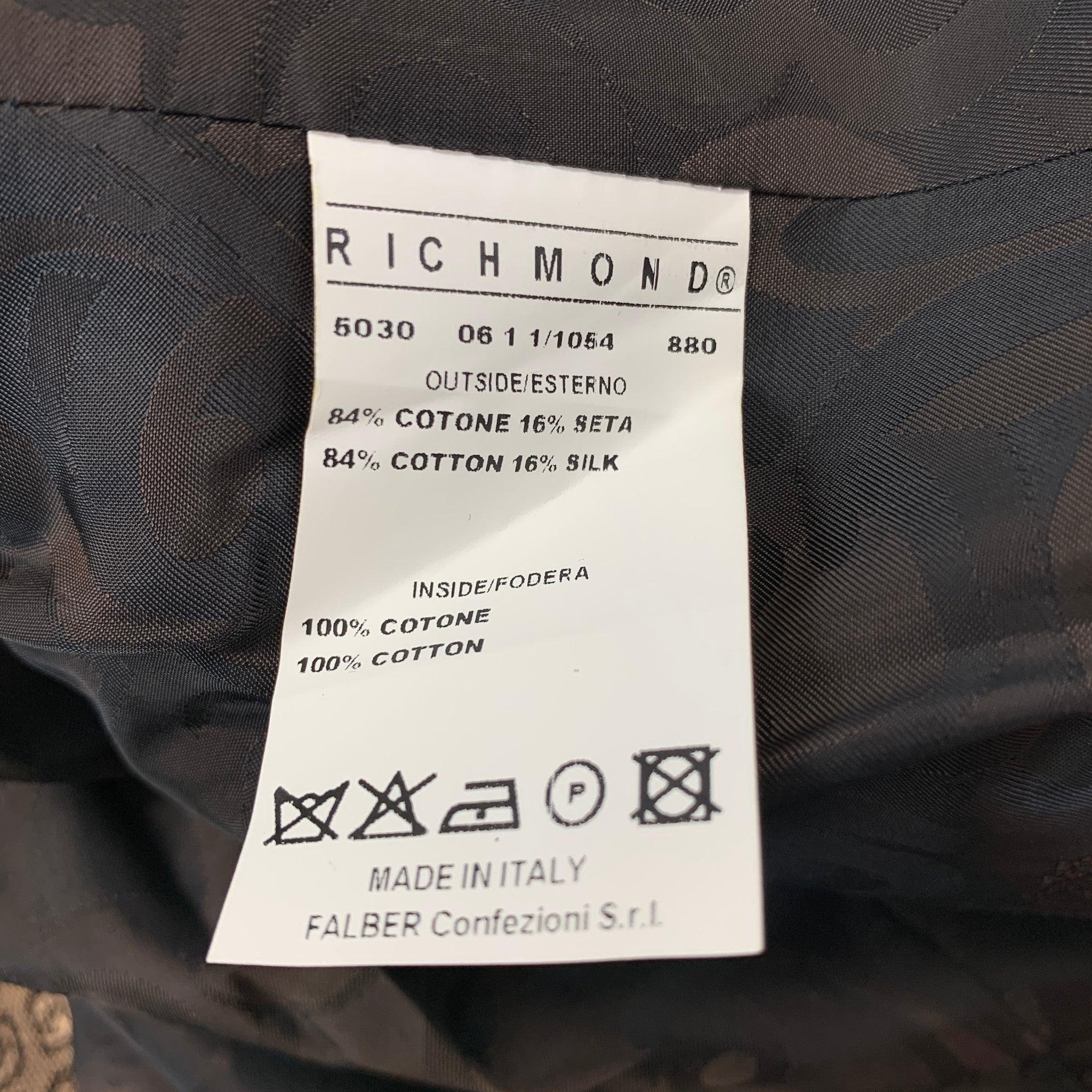 JOHN RICHMOND Size 40 Brown Jacquard Cotton / Silk Peak Lapel Sport Coat For Sale 2