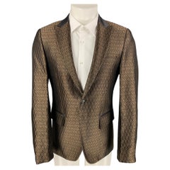 JOHN RICHMOND Size 40 Brown Jacquard Cotton / Silk Peak Lapel Sport Coat