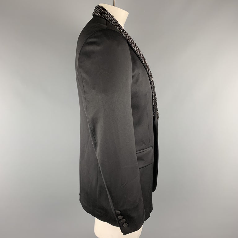 JOHN RICHMOND Size 42 Black Beaded Wool / Elastane Shawl Collar Sport ...