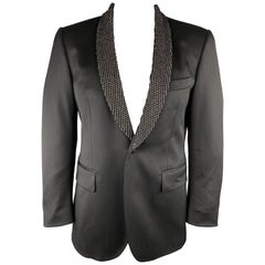 JOHN RICHMOND Size 42 Black Beaded Wool / Elastane Shawl Collar Sport Coat