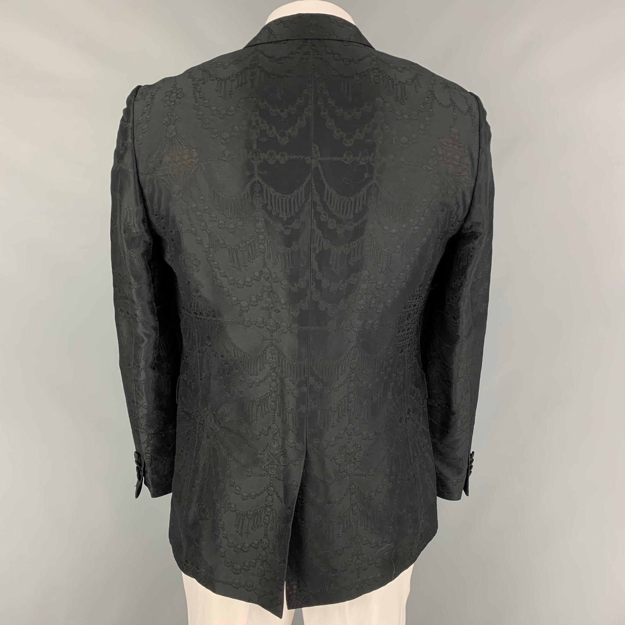 Men's JOHN RICHMOND Size 42 Black Skulls Jacquard Cotton Blend Notch Lapel Sport Coat