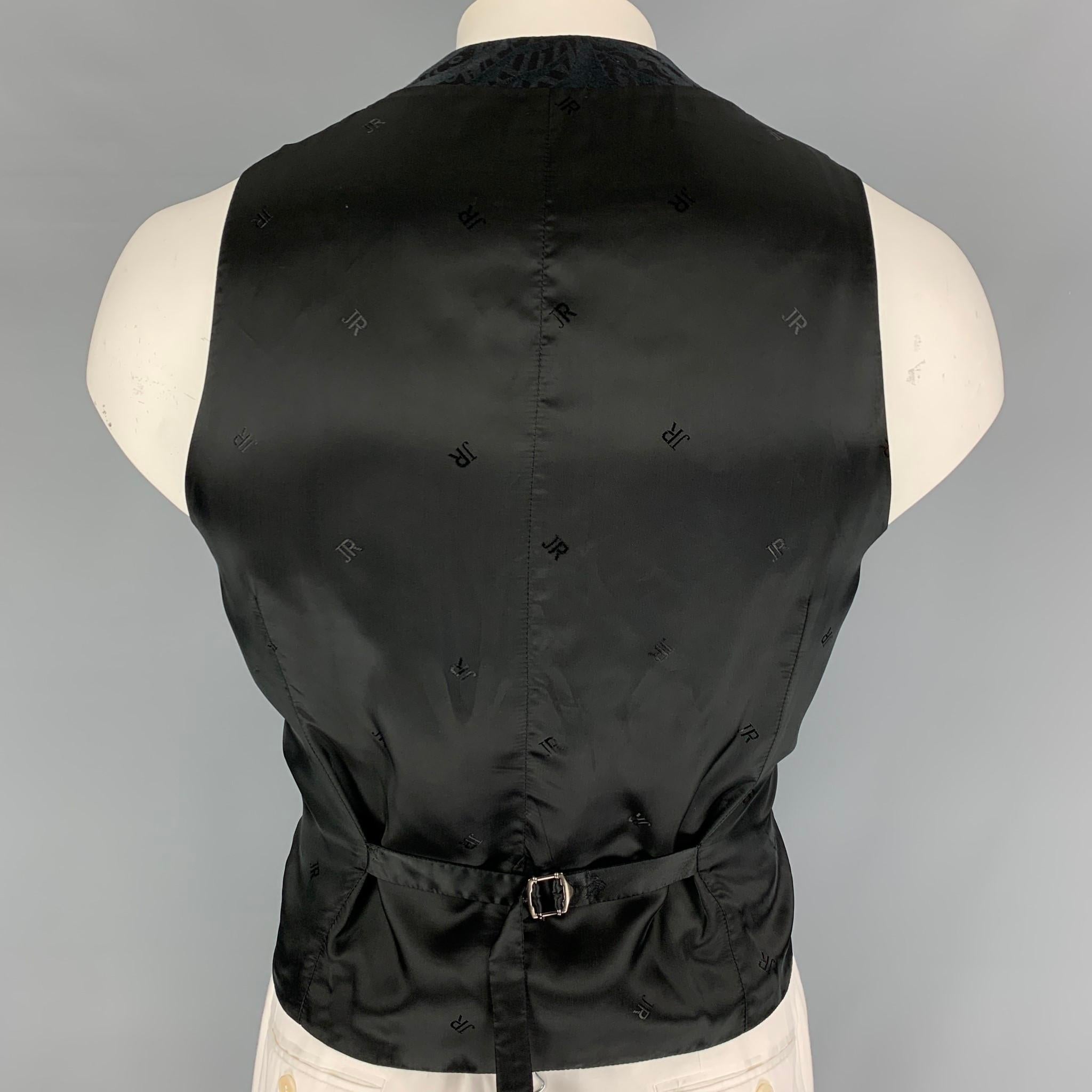 JOHN RICHMOND Size 44 Black Jacquard Polyester Blend Buttoned Vest In Good Condition In San Francisco, CA