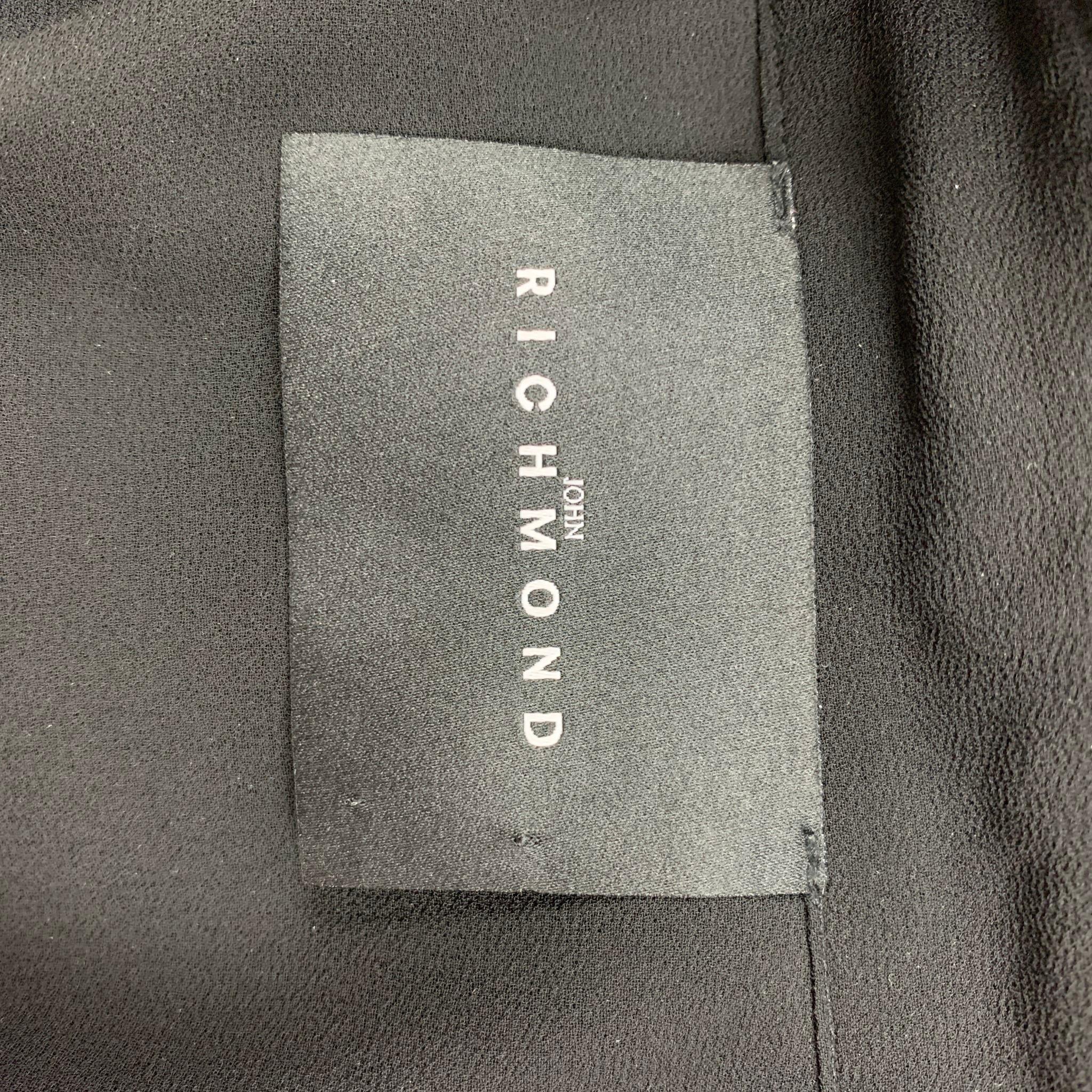 JOHN RICHMOND Size 6 Black Polyester High Collar Blouse 1