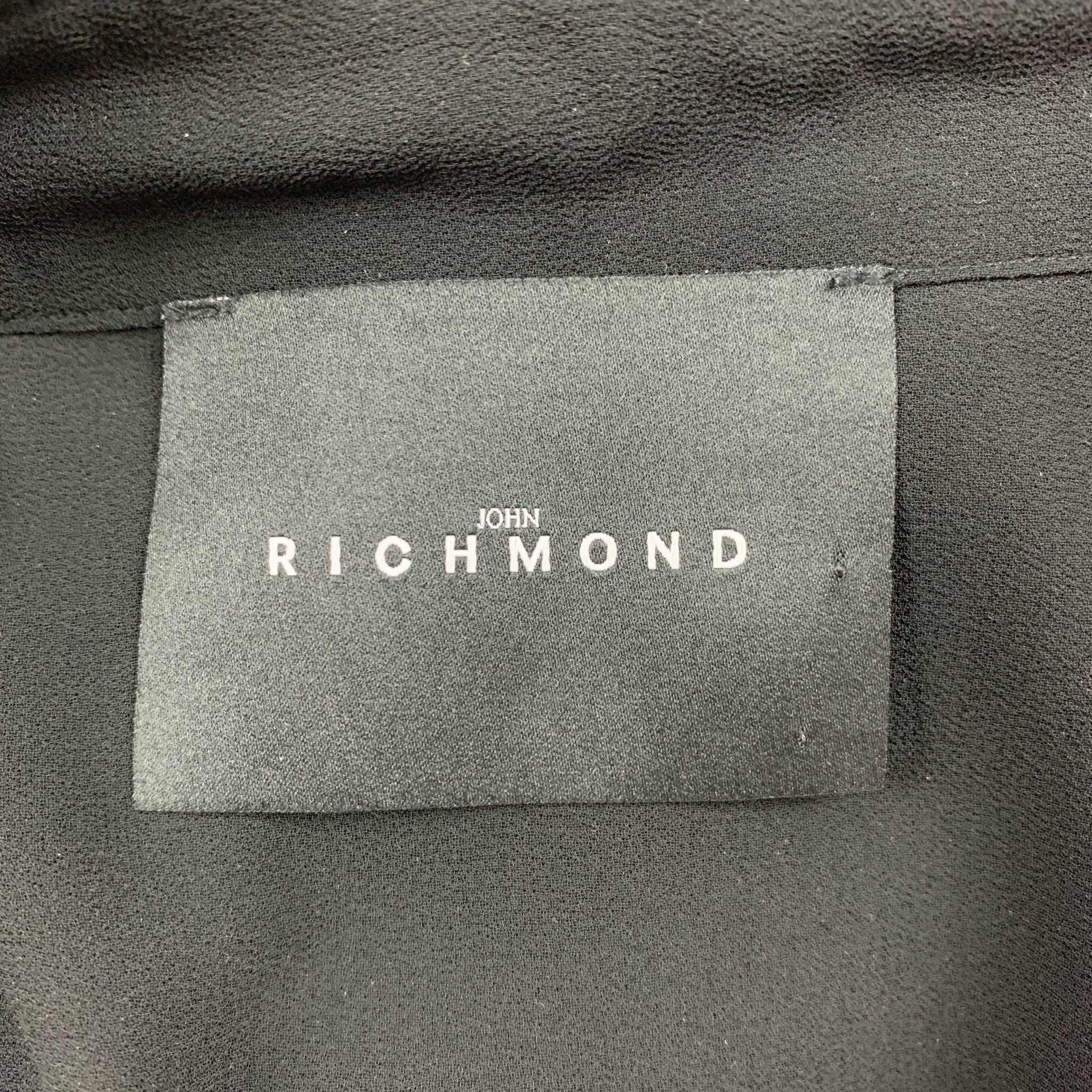 Women's JOHN RICHMOND Size 6 Black Polyester Ruffled High Collar Blouse For Sale