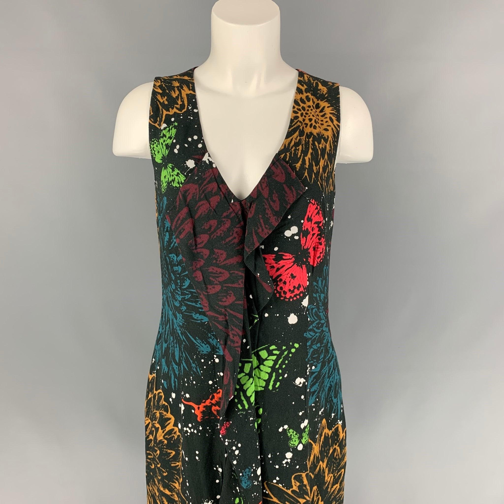 JOHN RICHMOND dress comes in a multi-color print viscose with a slip liner featuring a shift style, front ruffle detail, and a back zip up closure.
New With Tags.
 

Marked:   42 

Measurements: 
  Bust: 34 inches  Waist: 32 inches  Hip: 38 inches 