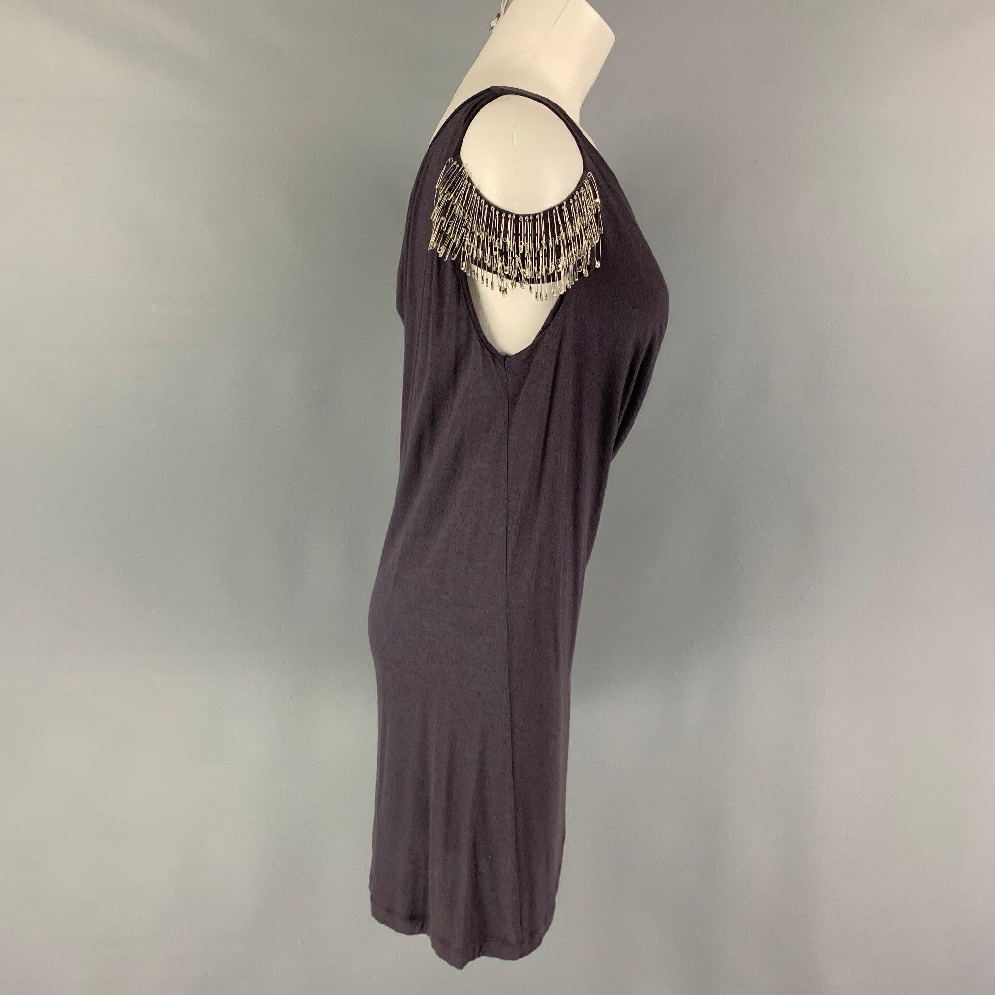JOHN RICHMOND Size 6 Purple Rayon Wool Safety Pin Tank Dress In Good Condition For Sale In San Francisco, CA