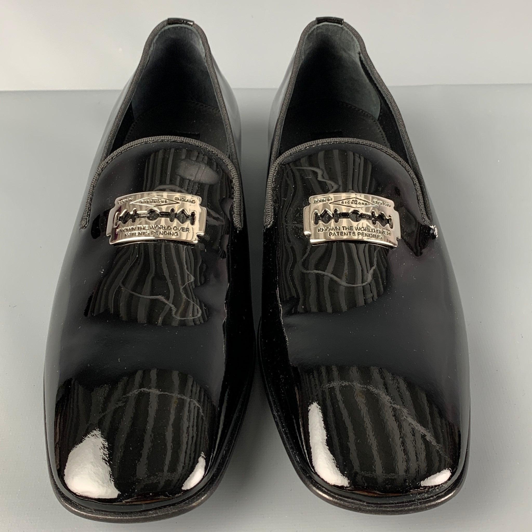 Men's JOHN RICHMOND Size 9.5 Black Leather Slip On Razor Belt Loafers For Sale