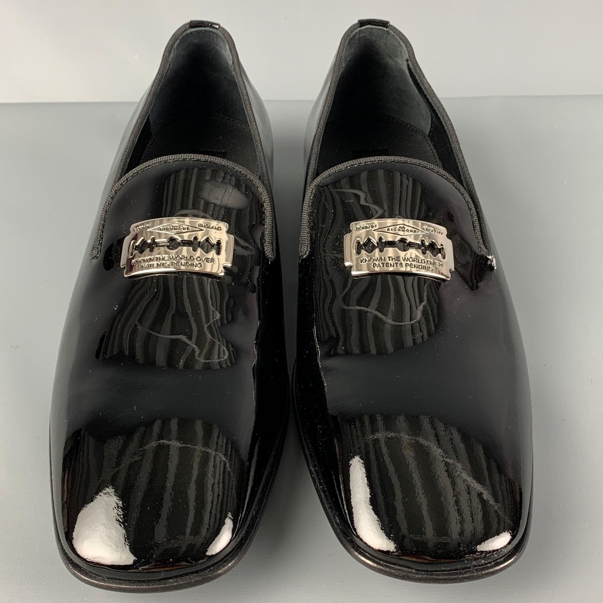 JOHN RICHMOND Größe 9,5 Schwarzes Leder Slip On Razor Gürtel Loafers aus Leder Herren im Angebot