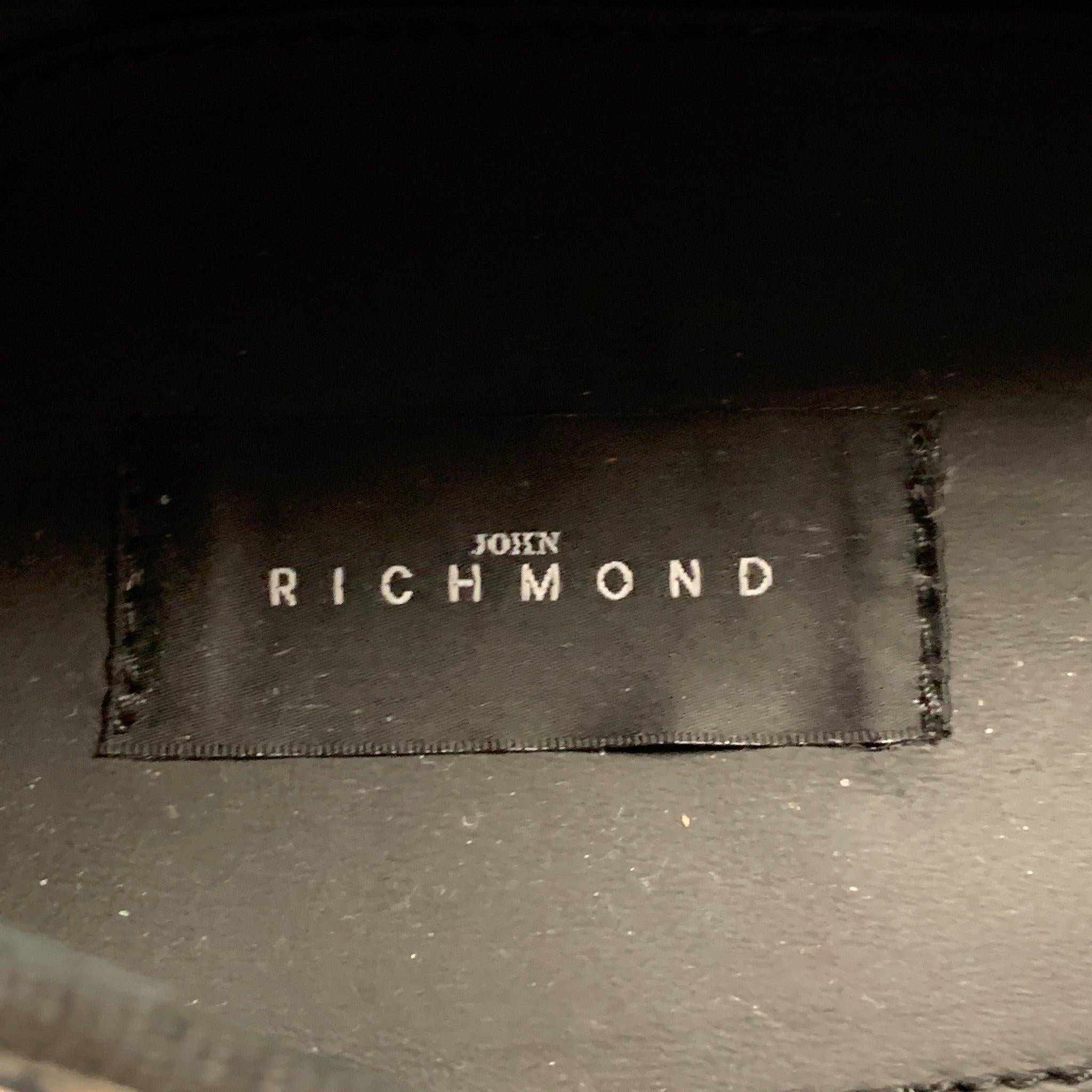 JOHN RICHMOND Size 9.5 Black Leather Slip On Razor Belt Loafers For Sale 3
