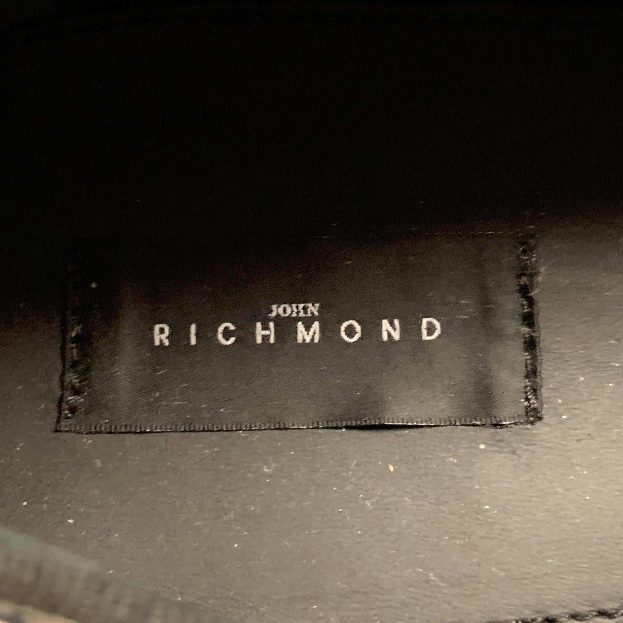 JOHN RICHMOND Größe 9,5 Schwarzes Leder Slip On Razor Gürtel Loafers aus Leder im Angebot 3