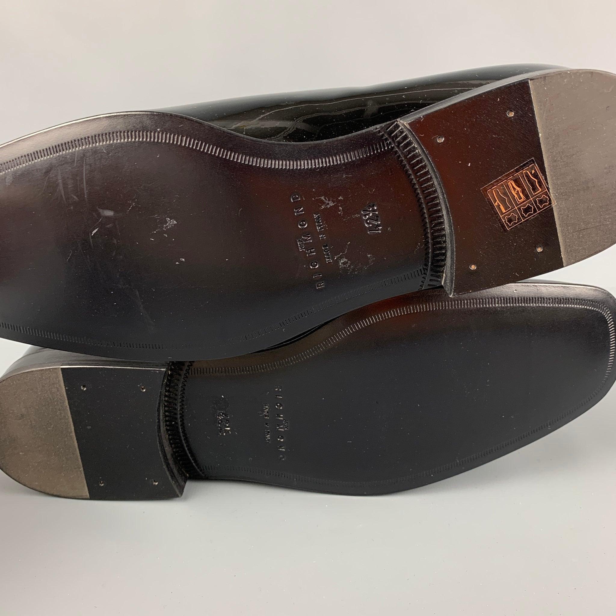 JOHN RICHMOND Size 9.5 Black Leather Slip On Razor Belt Loafers For Sale 4