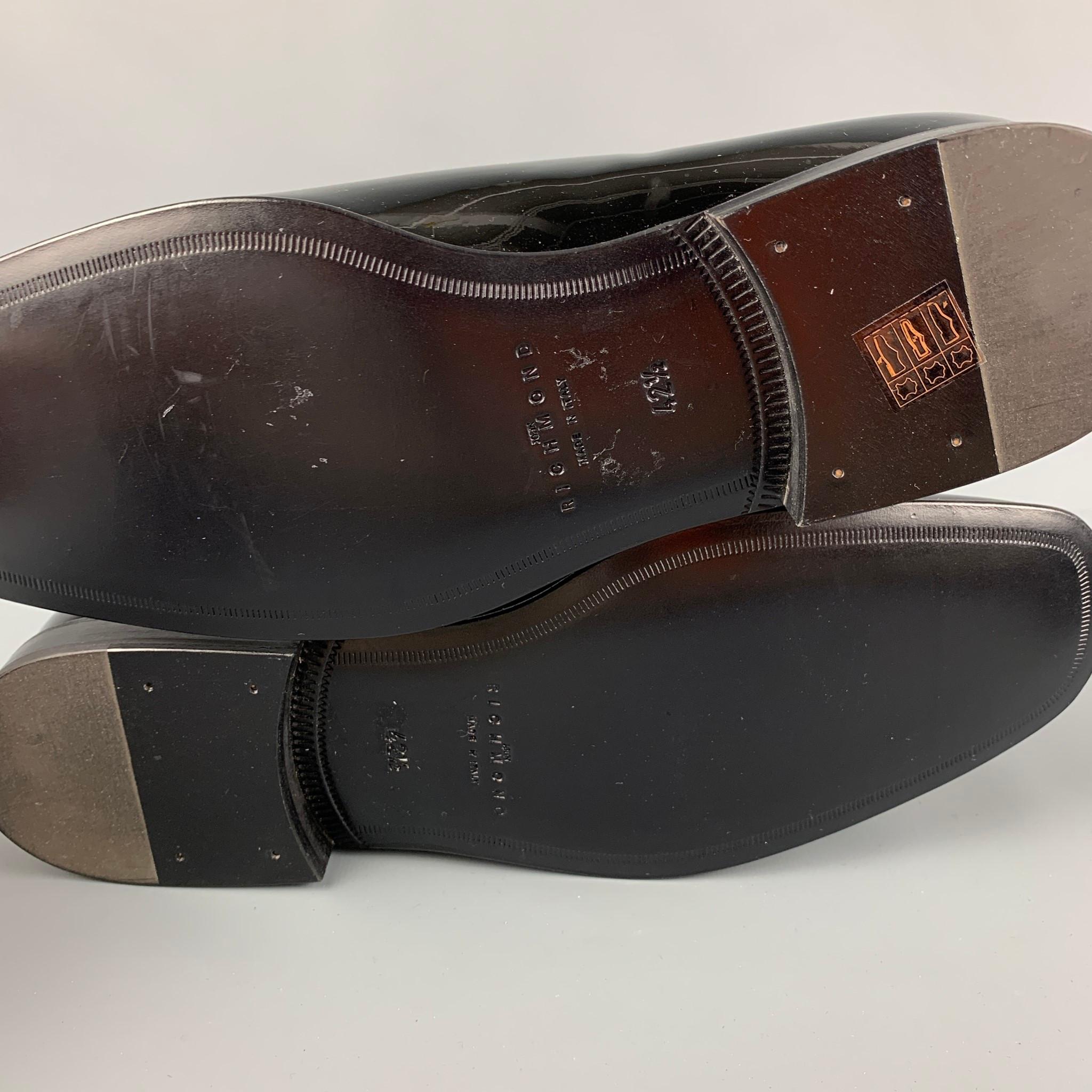 JOHN RICHMOND Size 9.5 Black Leather Slip On Razor Belt Loafers 1