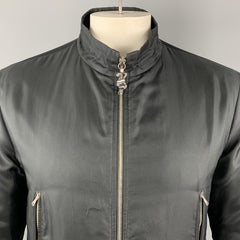 JOHN RICHMOND Size L Black SEX LIES RELIGION Tattoo Silk Blend Zip Up Jacket