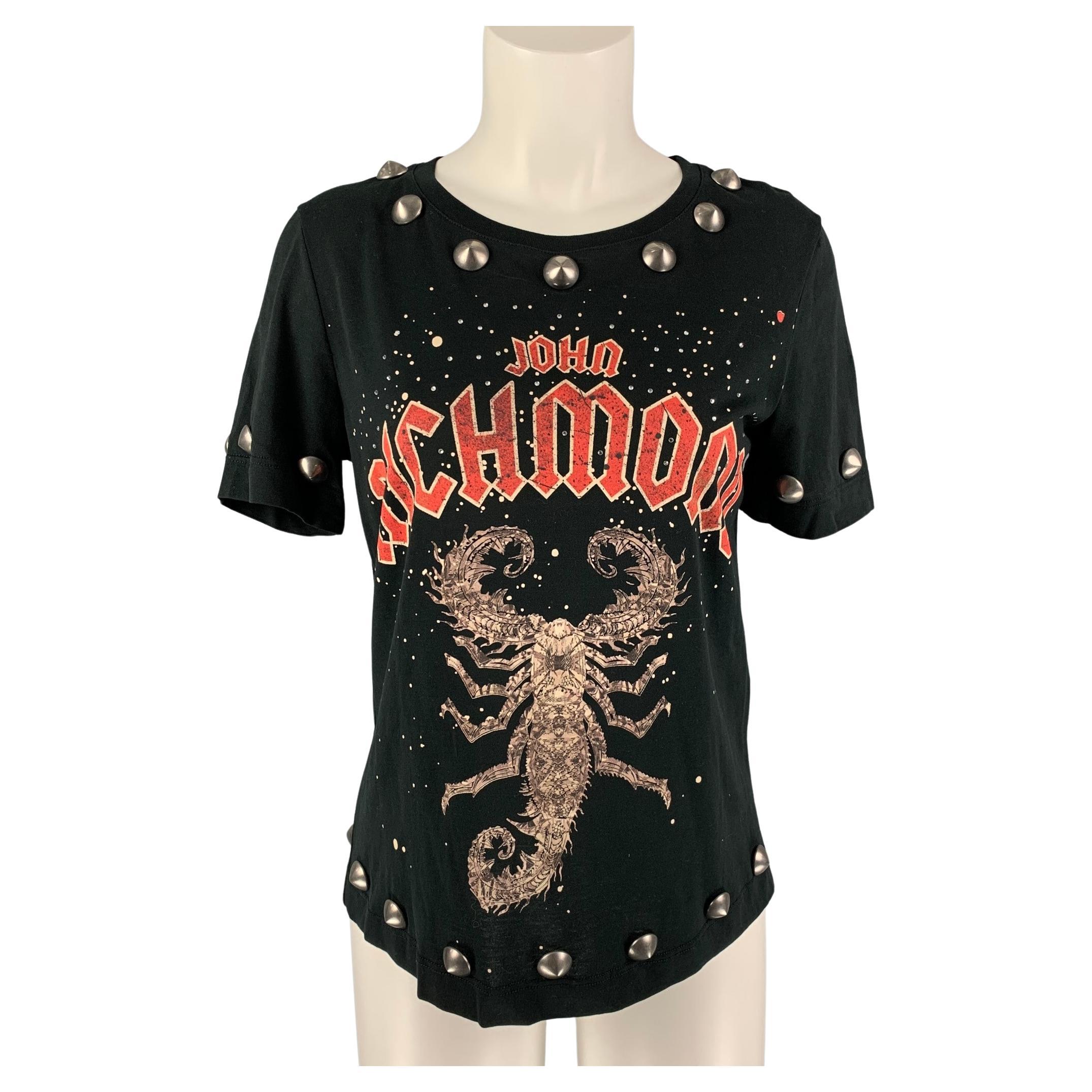 JOHN RICHMOND Size S Black Print Cotton Crew-Neck T-Shirt