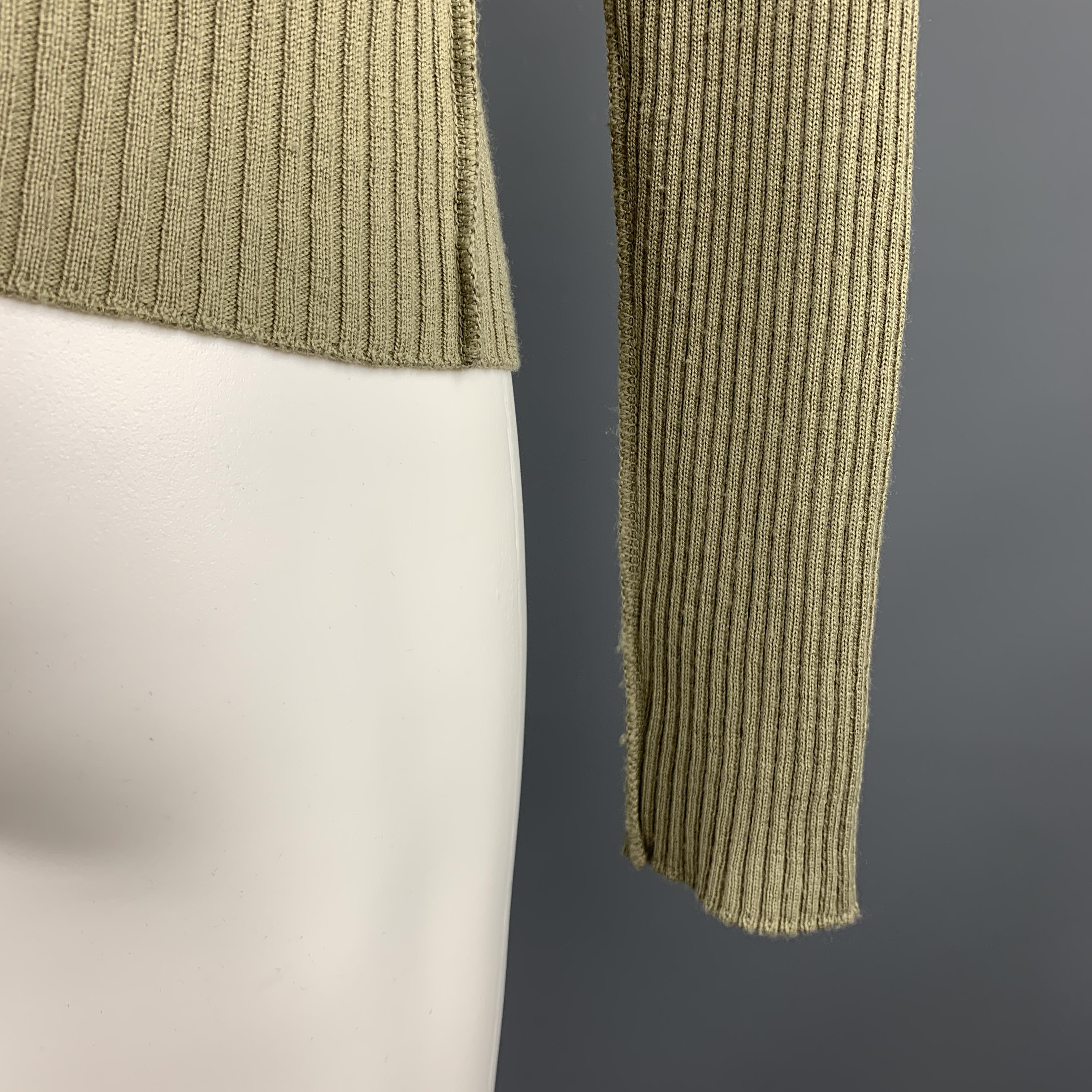 JOHN RICHMOND Size S Olive Ribbed Knit Gold Graphic Wool Blend Crew-Neck Pullove In Excellent Condition In San Francisco, CA