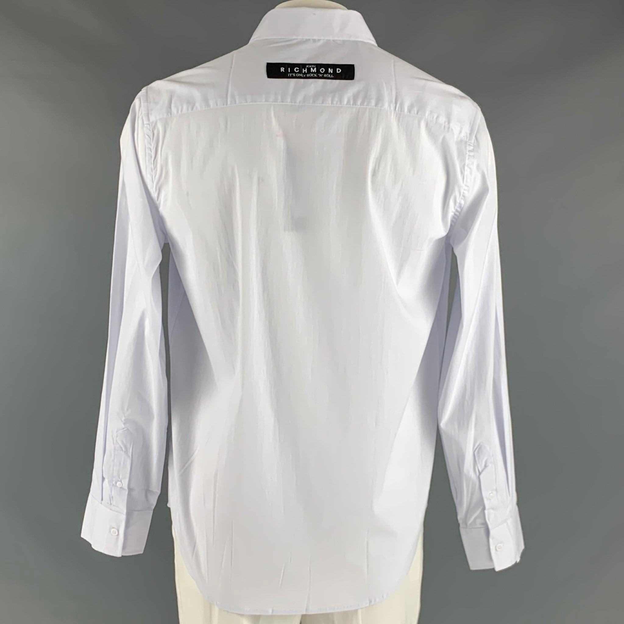 JOHN RICHMOND Size XL White Solid Cotton Blend Button Up Long Sleeve Shirt In Excellent Condition For Sale In San Francisco, CA