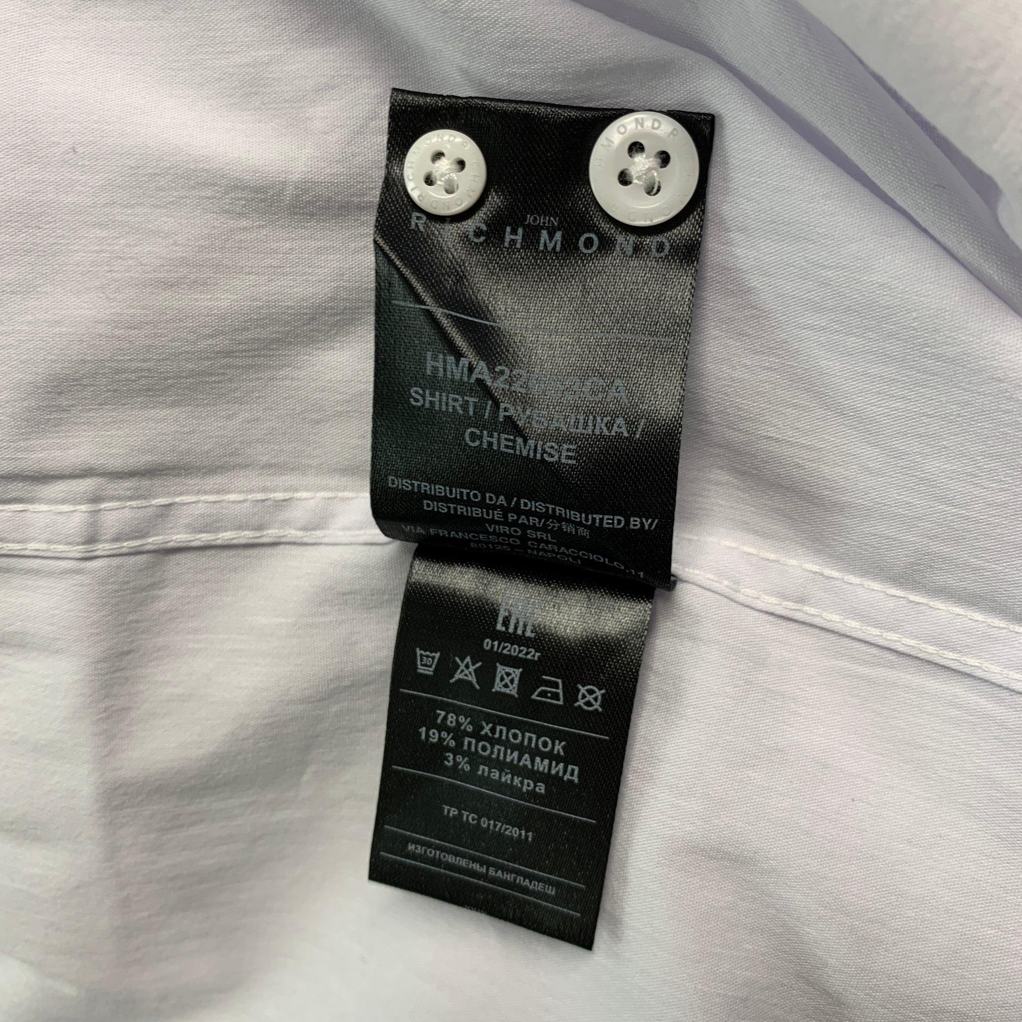 JOHN RICHMOND Size XL White Solid Cotton Blend Button Up Long Sleeve Shirt For Sale 3