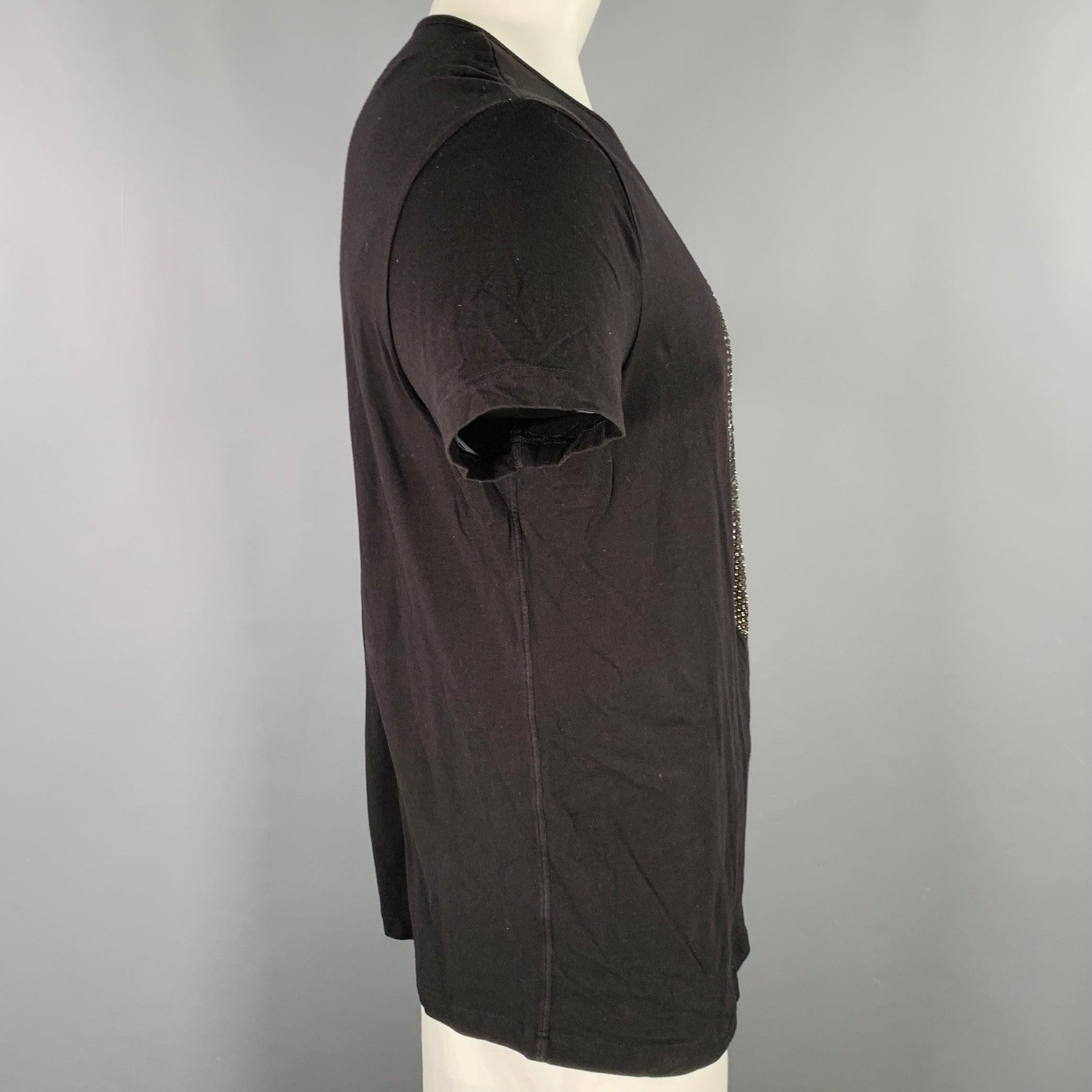 Noir JOHN RICHMOND Size XXXL Black Rhinestone Skull Cotton Blend Crew Neck T-shirt