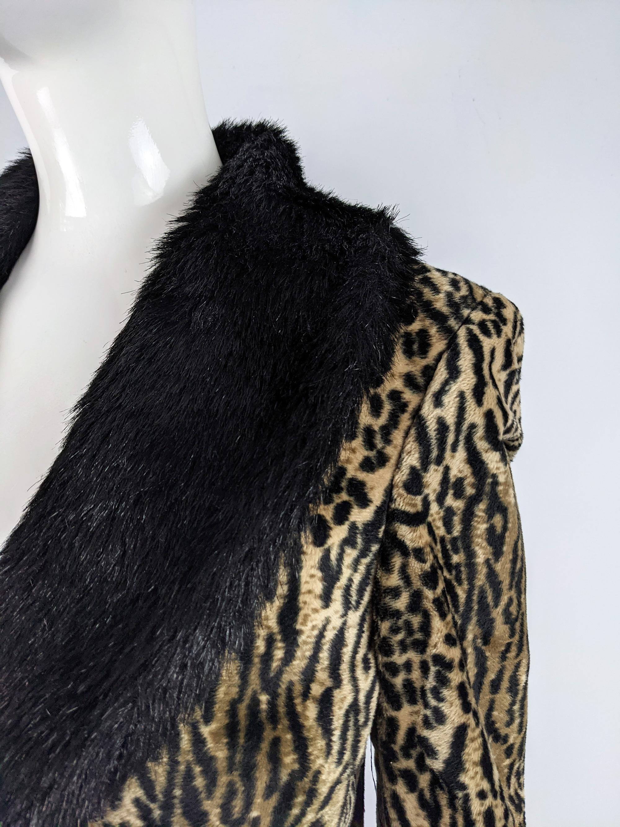 Women's John Richmond Vintage Animal Print Maxi Coat with Faux Fur Collar, 2000s For Sale