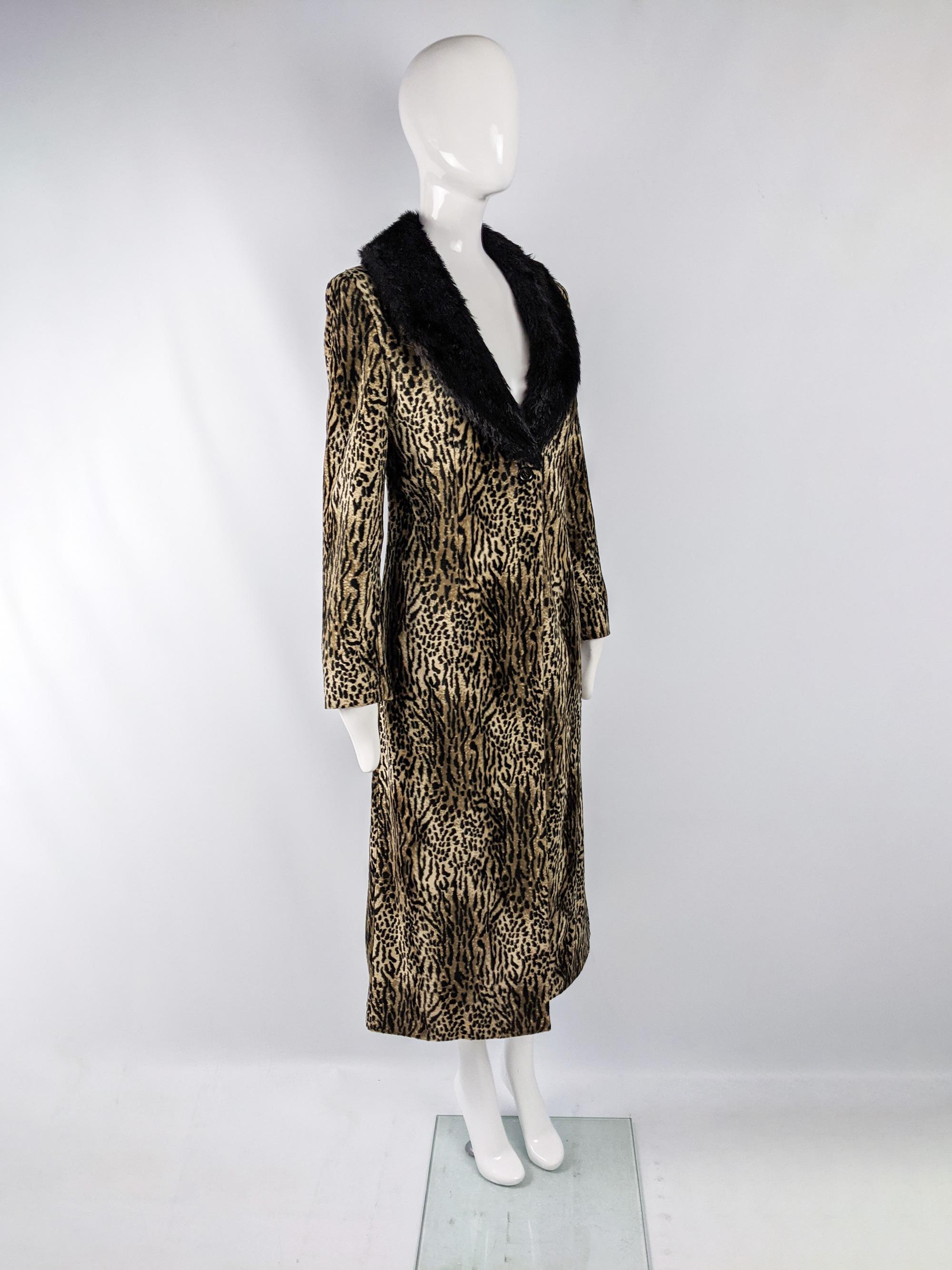 John Richmond Vintage Animal Print Maxi Coat with Faux Fur Collar, 2000s For Sale 1