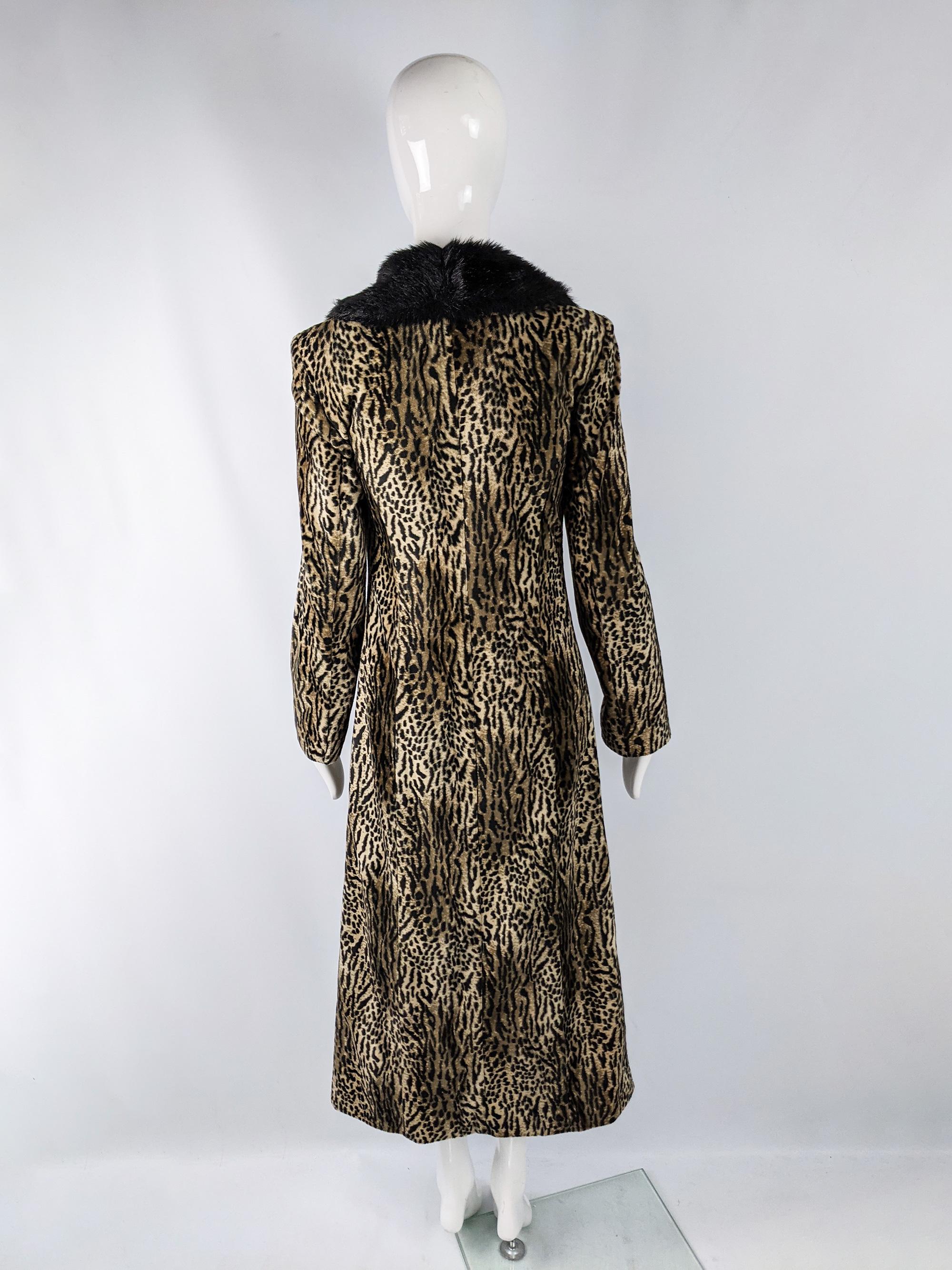 John Richmond Vintage Animal Print Maxi Coat with Faux Fur Collar, 2000s For Sale 2