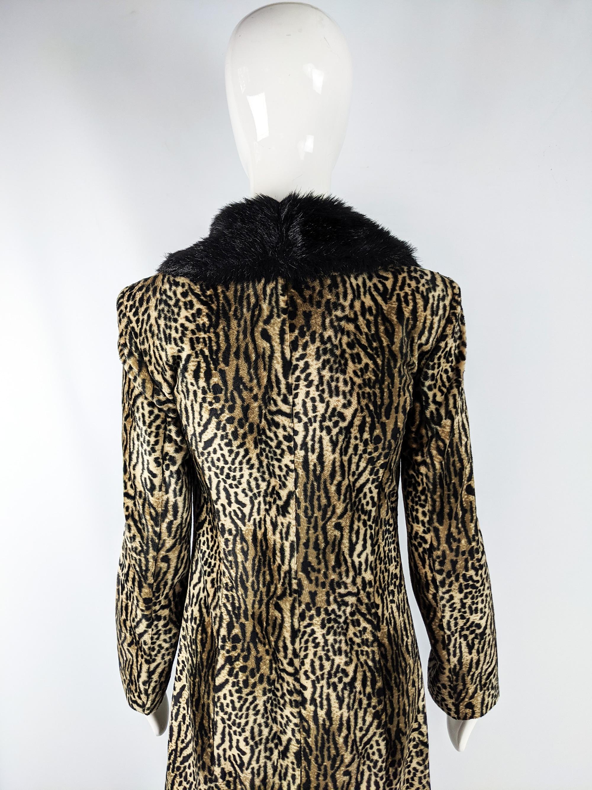 John Richmond Vintage Animal Print Maxi Coat with Faux Fur Collar, 2000s For Sale 3
