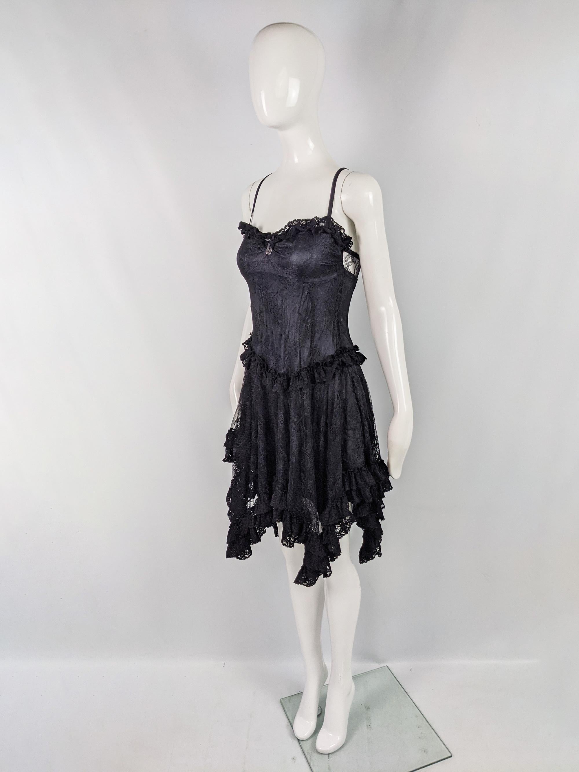 Women's or Men's John Richmond Vintage Black Lace Sleeveless Evening Party Dress, 2000s 