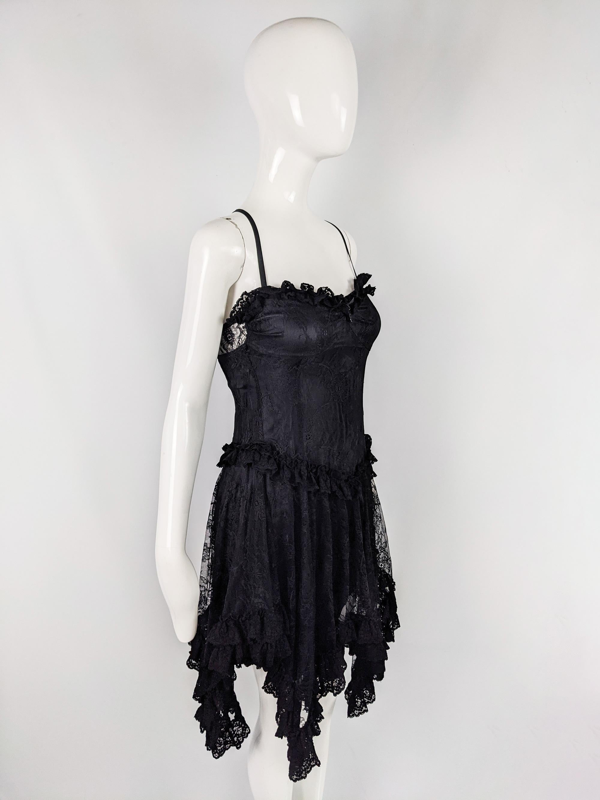 John Richmond Vintage Black Lace Sleeveless Evening Party Dress, 2000s  1