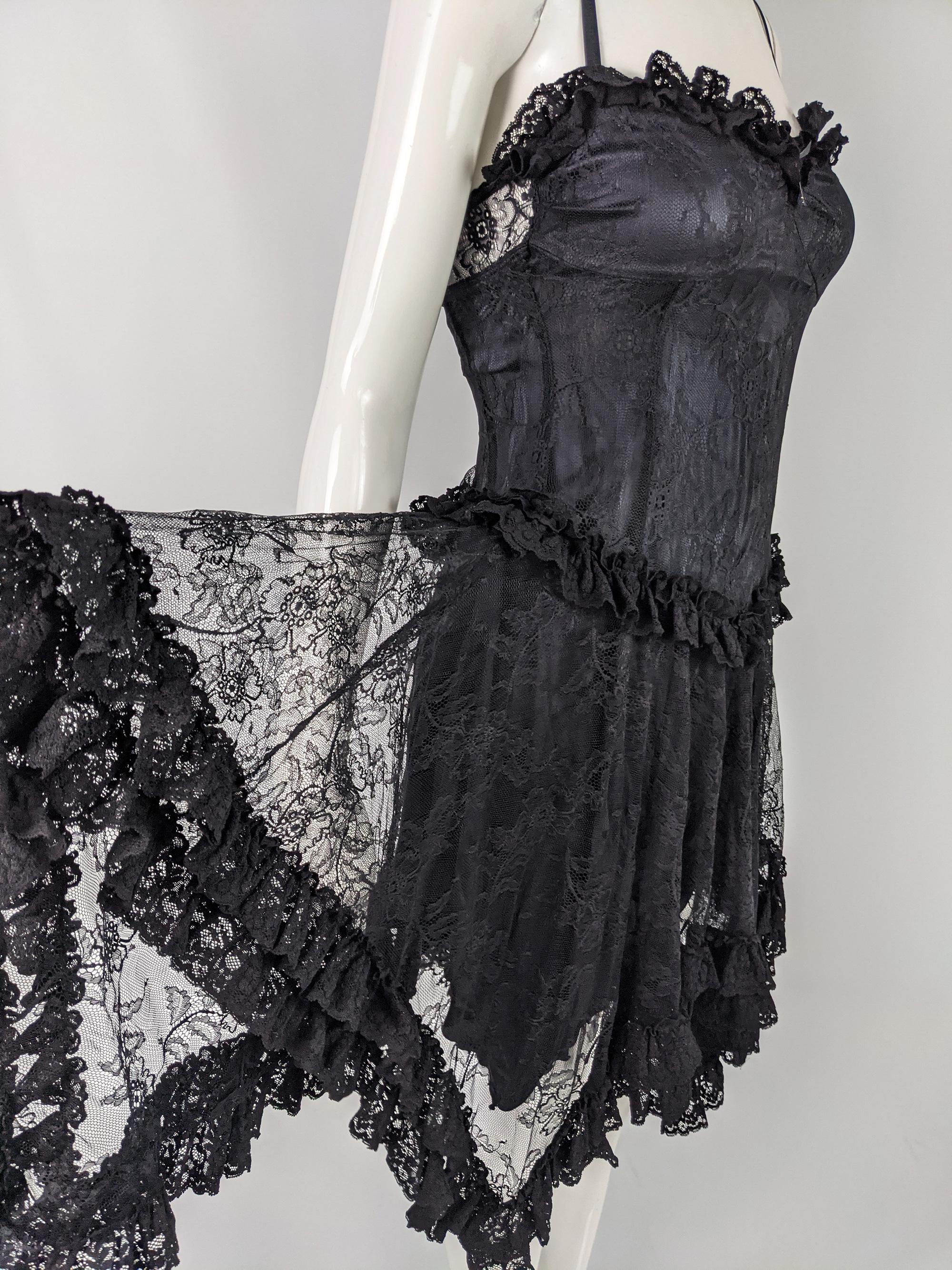 John Richmond Vintage Black Lace Sleeveless Evening Party Dress, 2000s  2